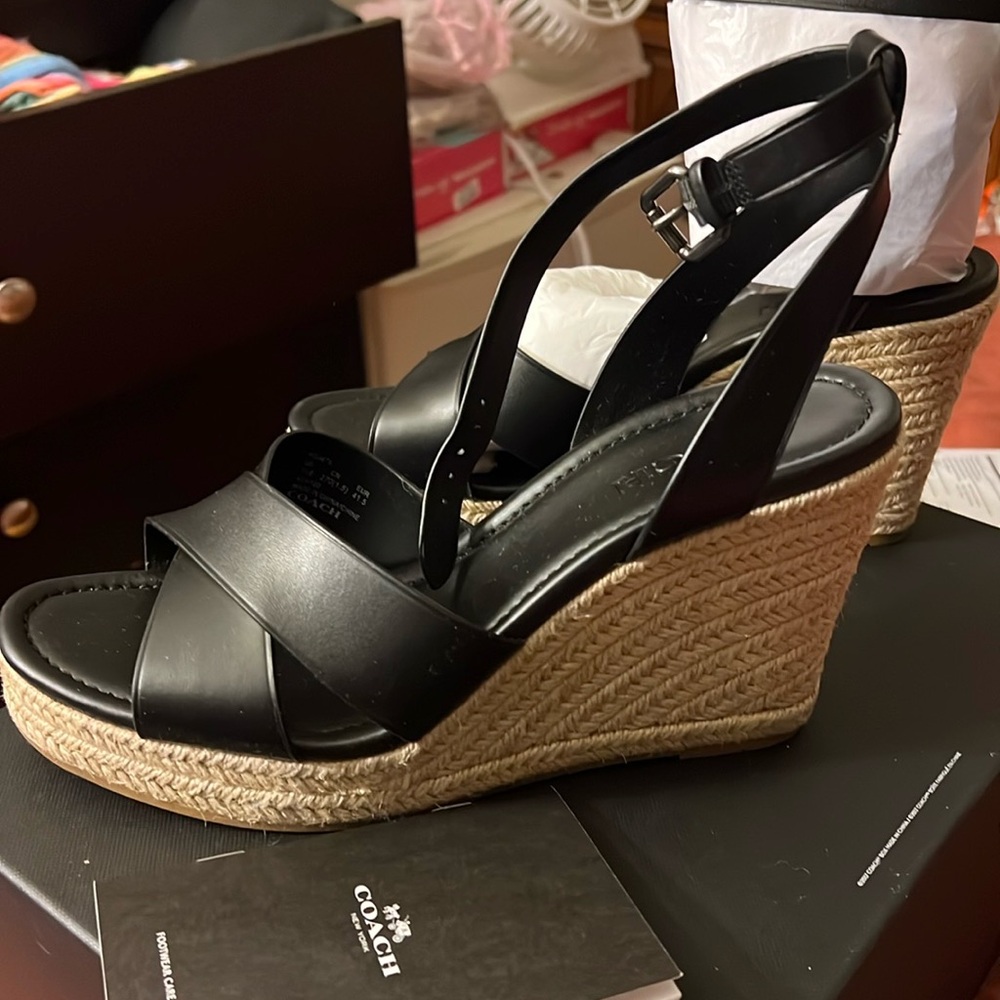 Coach Black Wedge Sandals 11 New